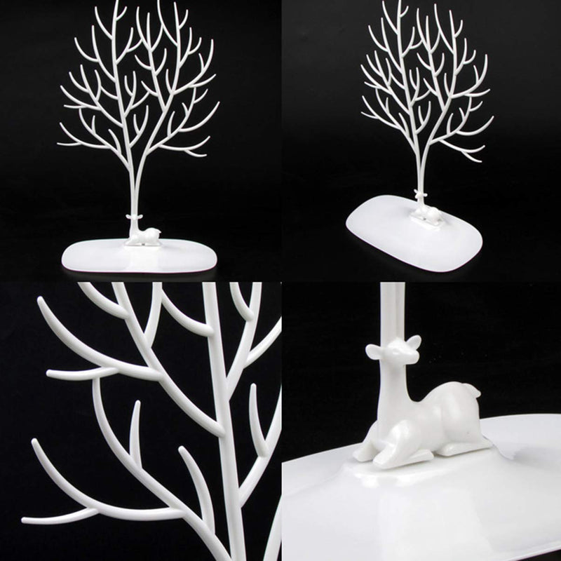 NewFerU Antler Tree Jewelry Hanging Stand Display Table Top Necklace Bracelet Holder Earring Hanger Organizer Rack Tower with a Ring Watch Dish Tray for Women Girls (White) White - NewNest Australia