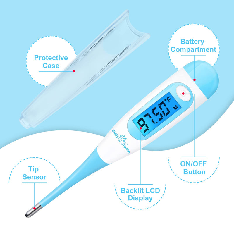 Easy@Home Digital Basal Thermometer with Blue Backlight LCD Display, 1/100th Degree High Precision and Memory Recall, NOT Bluetooth Enabled, Upgraded EBT-100B(Blue) - NewNest Australia