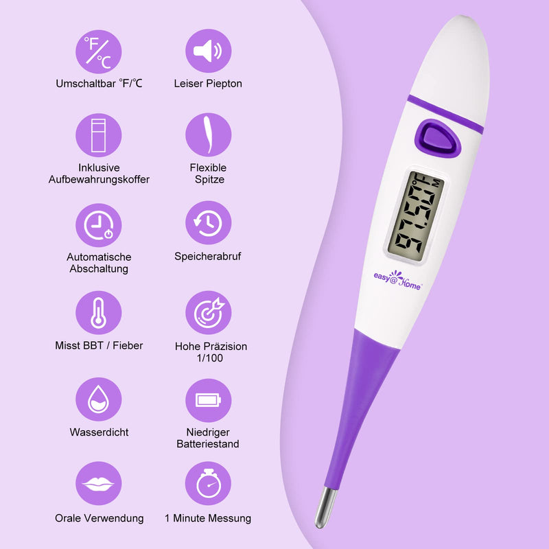 Easy@Home Basal Thermometer For Cycle Control: Basal Temperature Thermometer Desire To Have Children Fertility Thermometer For Fertility And Ovulation Tracking With Intelligent Premom App (Purple) Purple - NewNest Australia