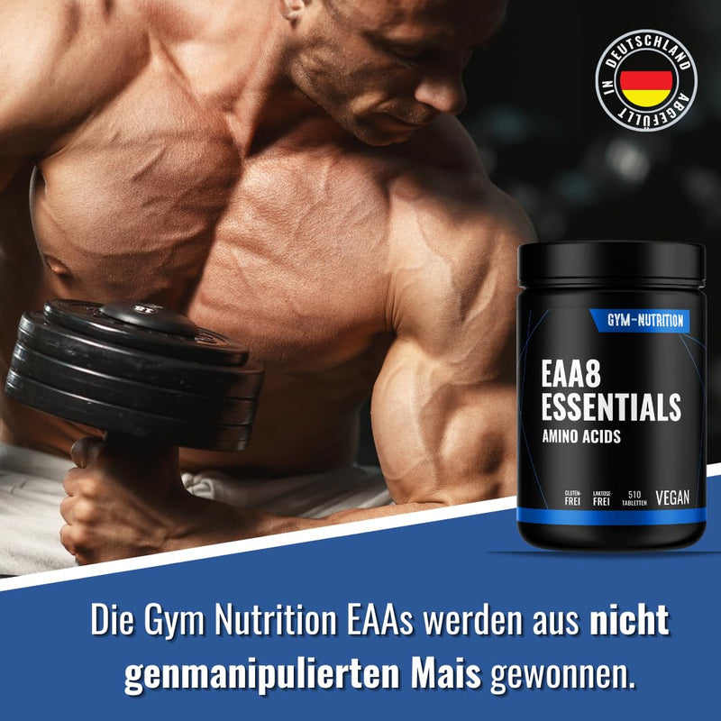 Multi Amino EAA Pattern 510 EAA tablets with 1036 mg each - All 8 essential amino acids EAAs - Vegan - Human Code - bottled in Germany - No additives - NewNest Australia