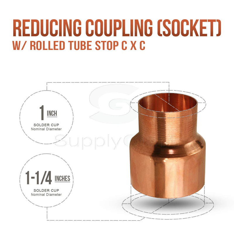 Supply Giant DDSD1252 Reducing Copper Coupling With Sweat Sockets And With Rolled Tube Stop, 1-1/4 X 1 Inch - NewNest Australia