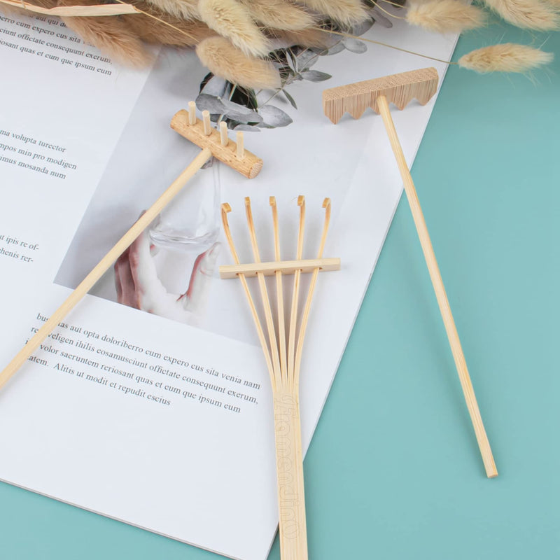 Framendino, 3 Pack Mini Sand Rakes Zen Bamboo Garden Drawing Rake Pen Tools for Office Desktop Decor - NewNest Australia
