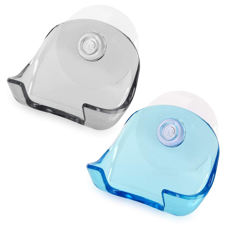 kwmobile 2x suction cup holder for razors - for glass and tiles - wet razor suction cup holder set - wall hooks in black, light blue, transparent - NewNest Australia