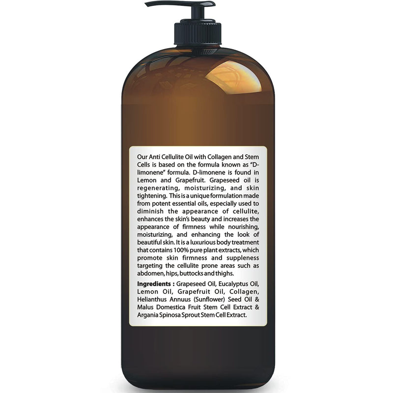 Anti Cellulite Massage Oil - Infused w/ Collagen & Stem Cell - 100% Natural Massage Lotion & Cellulite cream, Remover & Massager - Helps Skin Tightening & Stretch Mark treatment for Women & Men - 8 oz - NewNest Australia