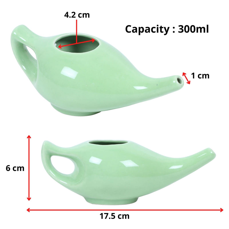 WHOLELIFEOBJECTS Leak Proof Durable Porcelain Ceramic Neti Pot Hold 300 Ml Water Comfortable Grip | Microwave and Dishwasher Safe eco Friendly Natural Treatment for Sinus and Congestion - Green - NewNest Australia