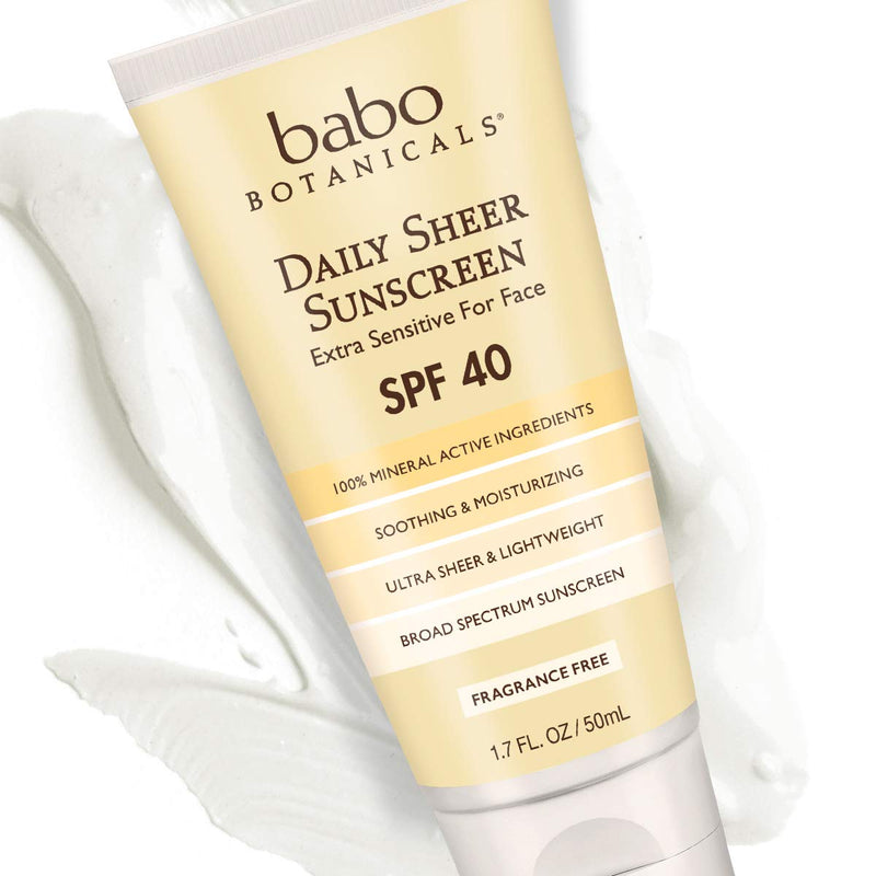 Babo Botanicals SPF 40 Daily Sheer Facial Sunscreen, Unscented, 1.7oz, Best Natural Mineral Sunscreen, Non-Nano, Sensitive - NewNest Australia