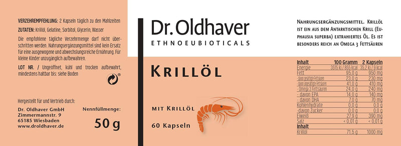 Dr. Oldhaver Krill Oil (60 Capsules) | Omega-3 from krill oil in high doses | Gluten-free, lactose-free, dye-free - top quality - NewNest Australia