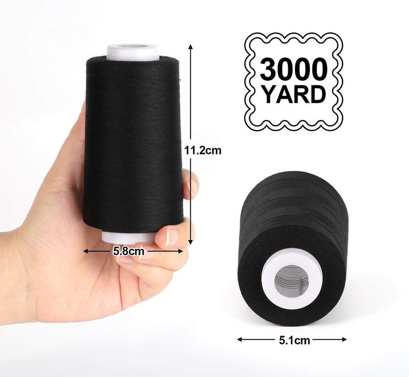 ilauke 4 x 3000 Yards Serger Thread Spools Black Polyester Sewing Threads Overlock Cone - NewNest Australia
