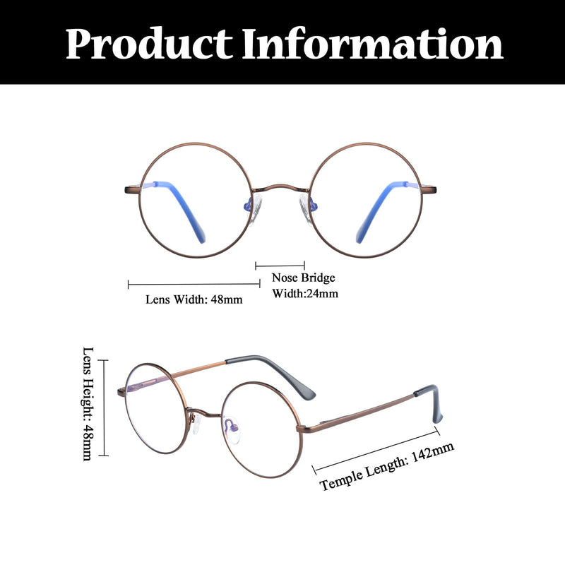 LJCZKA Round Blue Light Filter Glasses Women Men Round Glasses Without Strength Metal Frame for PC, Mobile Phone, TV, Anti Fatigue Brown 0.0 x - NewNest Australia