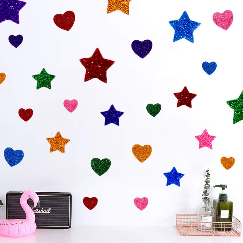 260 Pieces Colorful Glitter Foam Stickers Self Adhesive Stars Mini Heart Shapes Glitter Stickers, Kid's Arts Craft Supplies Greeting Cards Home Decoration Stars&Heart Shapes - NewNest Australia