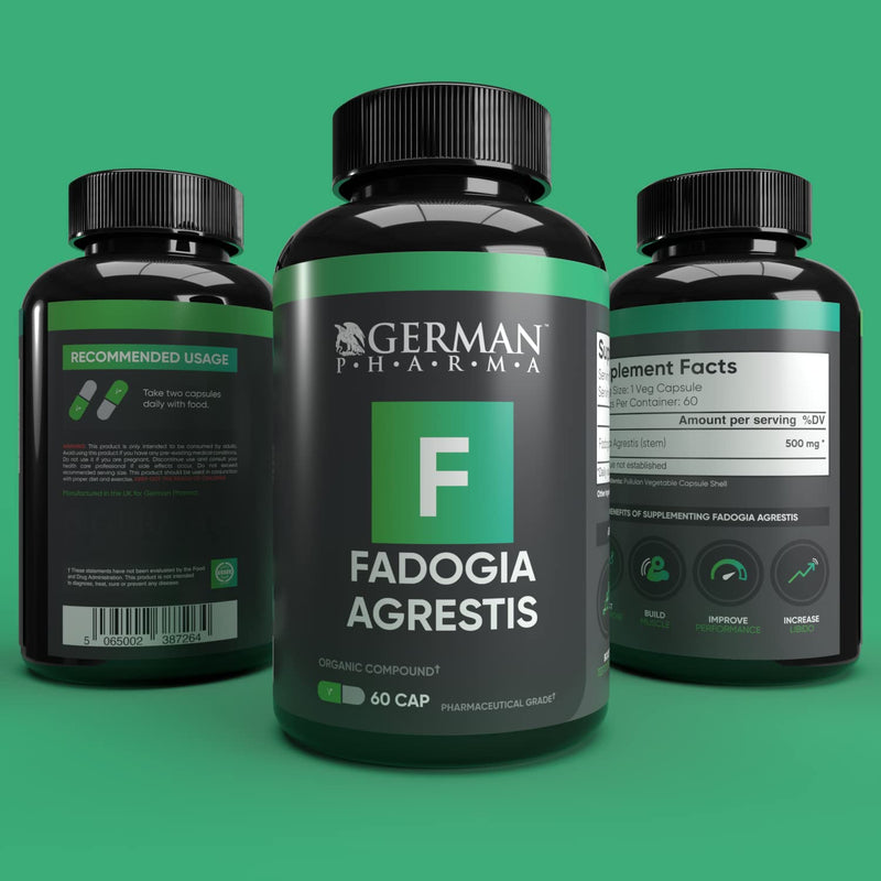 German Pharma Fadogia Agrestis Vegetable Capsules | 60 Capsules, 2 Per Day | 1 Month Supply | Contributes to Normal Testosterone Levels | Accelerates Muscle Building | 100% Vegan | - NewNest Australia