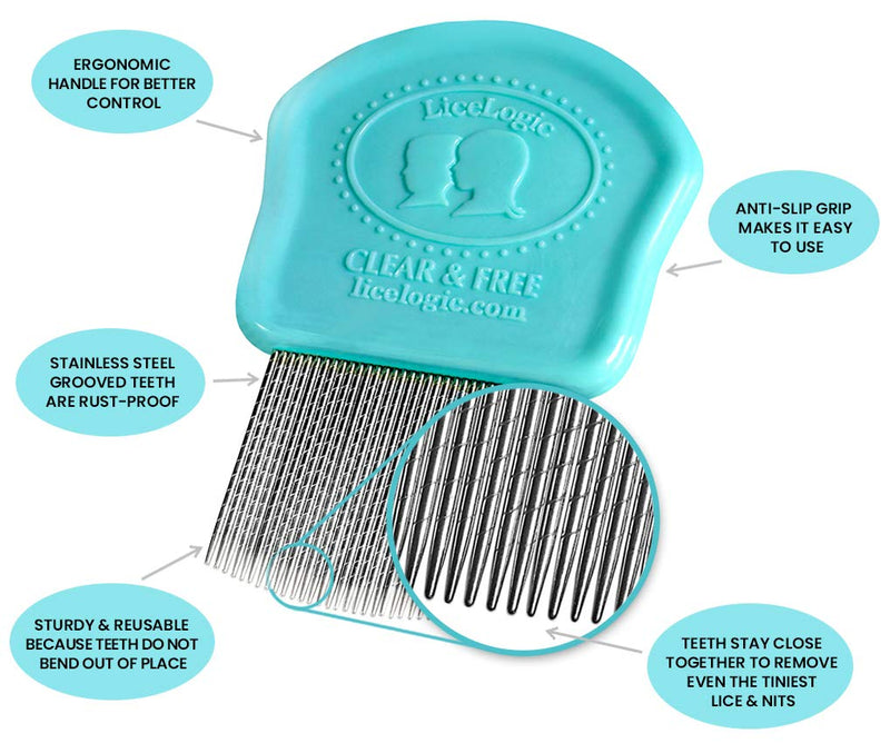 LiceLogic Eliminator Lice Comb/Nit Comb With Professional Grade Stainless Steel Metal Teeth With No Slip Grip Handle is Durable, Strong, Effective, and Reusable 1 Count (Pack of 1) - NewNest Australia