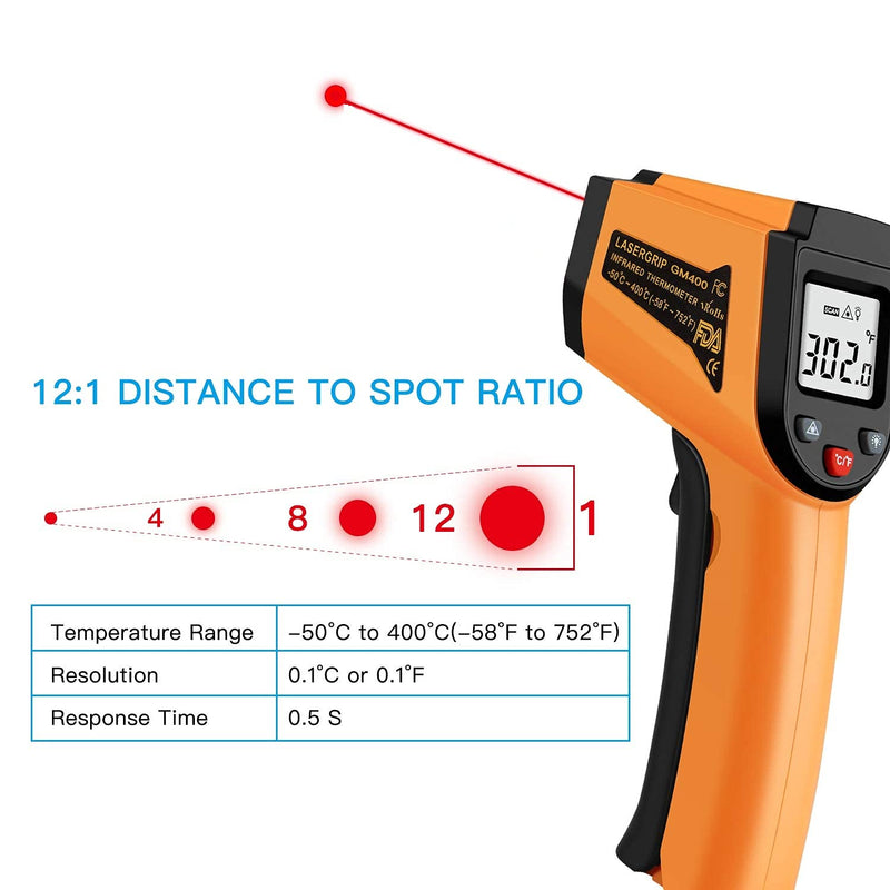 Kitchen Infrared Thermometer, -50°C to 400°C(-58°F to 752°F) Digital Laser Infrared Thermometer Gun with LCD Display - NewNest Australia