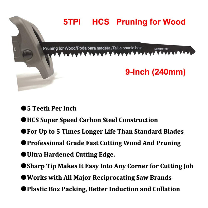 9-Inch Wood Pruning Reciprocating Saw Blades, MRCGTCE 5-TPI HCS Big Teeth Reciprocating Saw Pruning Blades, Fast Straight Clean Wood Cutting And Pruning - 5 Pack UPDATE - NewNest Australia