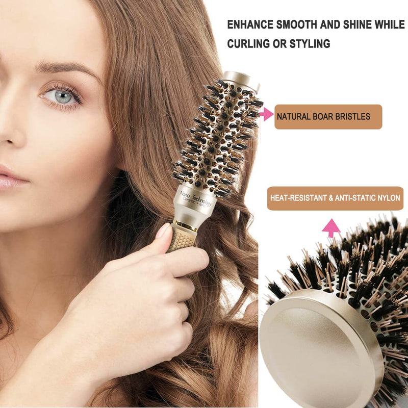 TEEROVA Ceramic & Ionic Round Barrel Hair Brush with Boar Bristle, Best Roller Hairbrush for Blow Drying, Curling&Straightening, Volume&Shine (2.1") 2.1 Inch - NewNest Australia