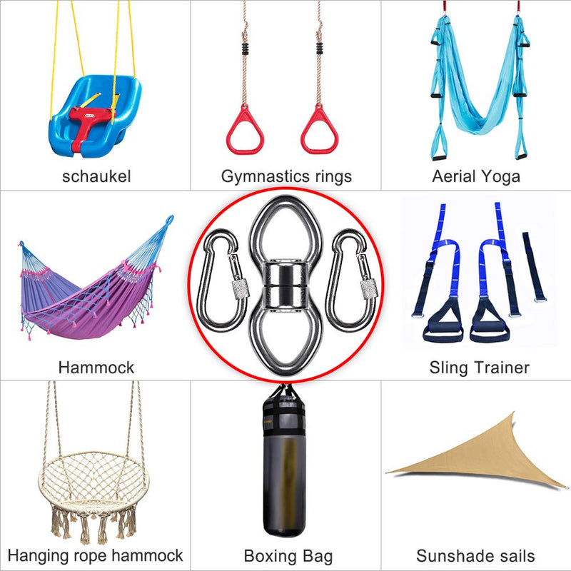 SELEWARE Silent Bearing Swing Swivel with 2 Carabiners, 360° Rotational Device Hanging Accessory for Tree Swing, Hammock Chair, Climbing Rope, Yoga, Kids Swing Swivel,1200LB Capacity - NewNest Australia