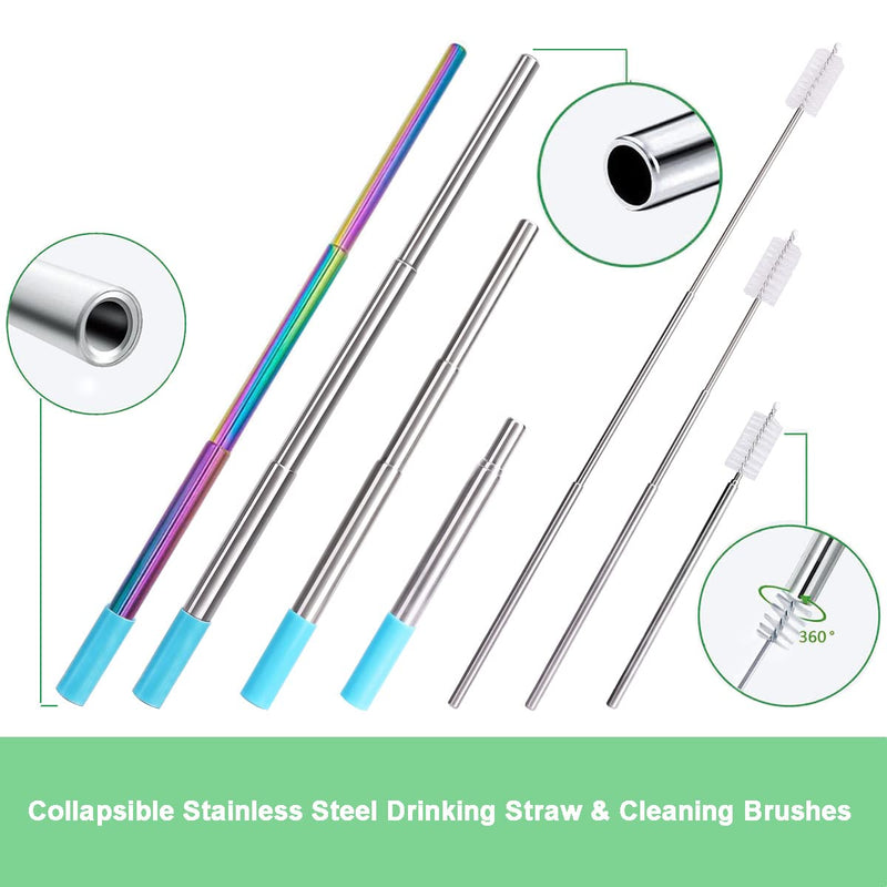 Kynup Metal Drinking Straw, 4Packs Reusable Straw Collapsible with Silicon, Stainless Ttravel Straws with Metal Case, Keychain, Cleaning Brushes, Silicon Pcs Perfect for Travel, Gifts (20 PCS) Black-blue-rose Gold-silver - NewNest Australia