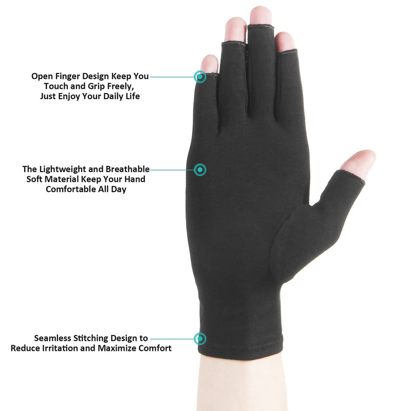 2 Pairs Arthritis Compression Gloves for Relieve Rheumatoid Arthritis, Osteoarthritis, Carpal Tunnel, Joint Pain, Open Fingerless Gloves, Fit for Women and Men to Daily Work and Computer Typing (Black, Small) Black - NewNest Australia