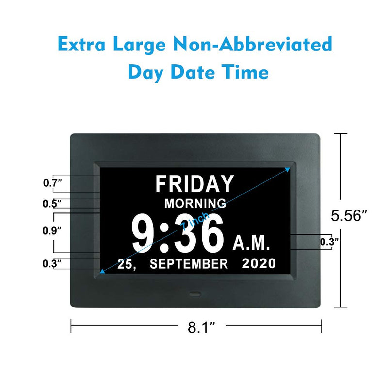 NewNest Australia - 7 Inch Extra Large Day Date Time Digital Day Calendar Clock with Auto-Dimming 12 Alarm Reminders Dementia Clocks for Senior Elderly impaired Vision Memory Loss 7010 black 