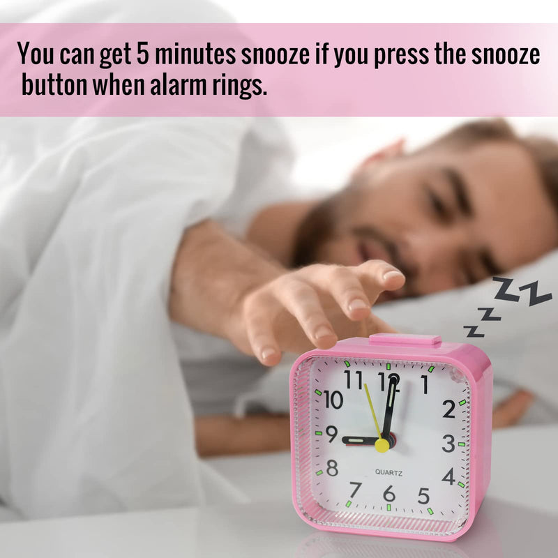 Lamisola Small Battery Operated Analog Alarm Clock, Travel Clock,Slient Bedside Clocks for Bedrooms Bathroom Shelf Desk,Pink Pink - NewNest Australia