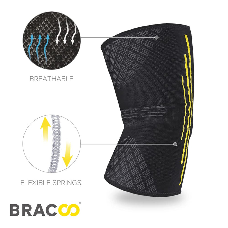 Bracoo Ke92 Knee Sleeve For Men And Women, Elastic Knee Support With Compression Effect And Side Stabilizers, Ideal For Volleyball, Fitness, Sports And Everyday Use (Black, M) - NewNest Australia