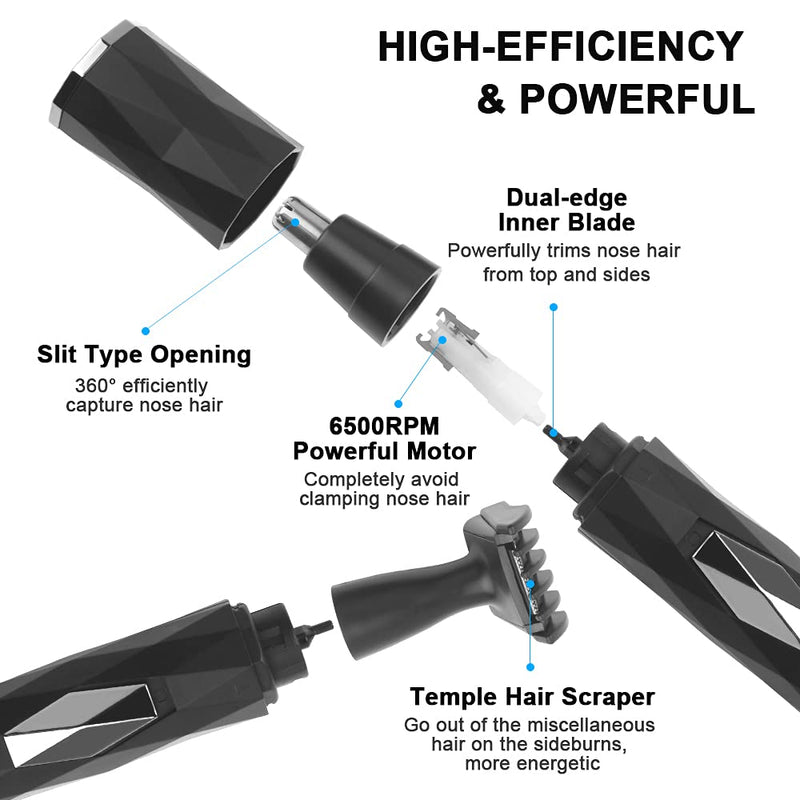 URAQT nose hair trimmer, nose/ear hair trimmer for men, professional nose hair remover, ear hair trimmer, pain-free, for safe trimming without plucking, USB charging, black - NewNest Australia