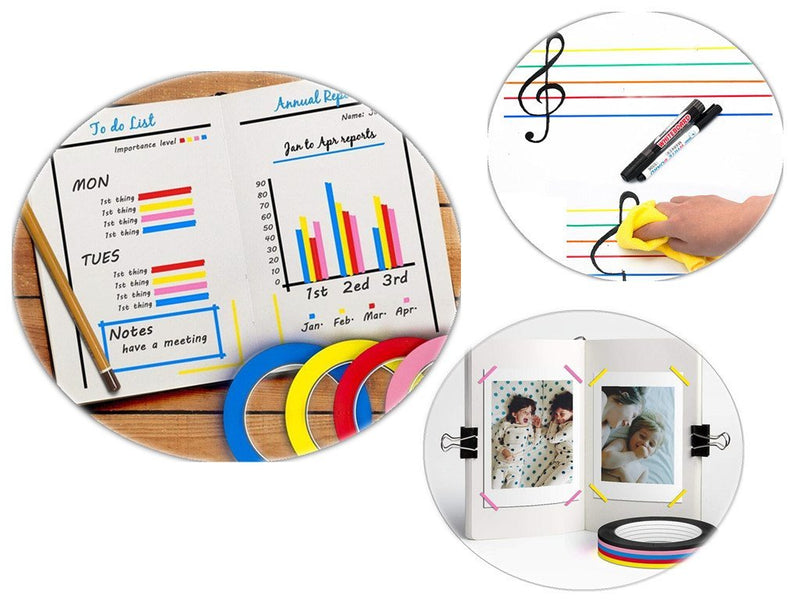 Kinteshun Graphic Chart Tape,Self-Adhesive Gridding Marking Art Whiteboard Tape(3mm Width,12pcs with 6 Colors) 6 Colors(12pcs) - NewNest Australia