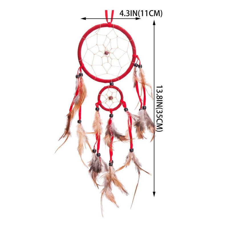 NewNest Australia - 18" Traditional Red Dream Catcher with Feathers Wall or Car Hanging Ornament 2 Circles 