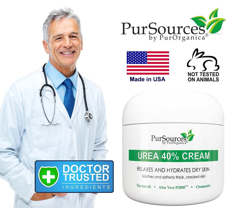 PurSources Urea 40% Foot Cream 4 oz - Best Callus Remover - Moisturizes & Rehydrates Thick, Cracked, Rough, Dead & Dry Skin - For Feet, Elbows and Hands + Free Pumice Stone - NewNest Australia