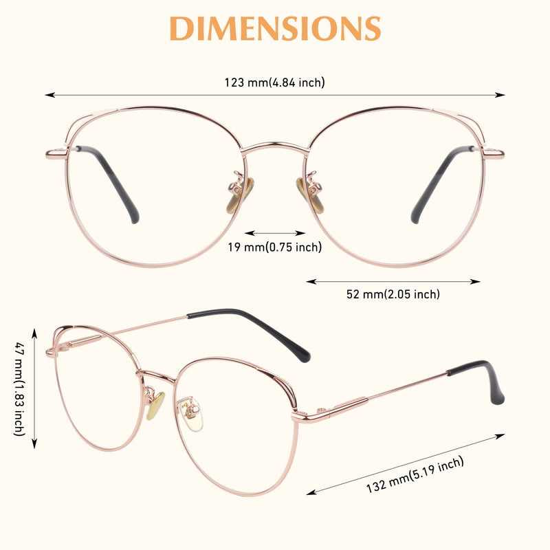 LINVO Glasses Without Prescription Women's Classic Metal Frame Glasses Frame Vintage Glasses Cat Eye Fake Glasses Rose Gold - NewNest Australia