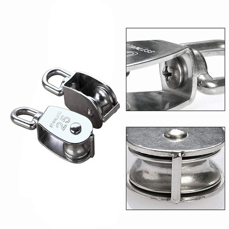 M25 Single Pulley Block, Mini Rope Pulley in Stainless Steel, 25mm Pulley Roller Flagpole Pulley, Loading 150kg. 2Pcs - NewNest Australia