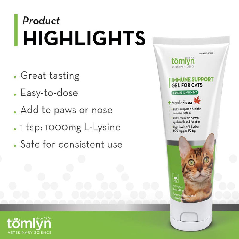 Tomlyn Immune Support Daily L-Lysine Supplement, Maple-Flavored Lysine Gel for Cats and Kittens, 3.5oz - NewNest Australia