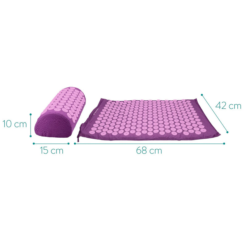 Navaris Acupressure Mat and Pillow Set - Acupuncture Mat for Back, Neck, Shoulders, Muscles, Relaxing - Includes Carry Bag - Berry, Indian Sun Design L Indian Sun - Raspberry Pink - NewNest Australia