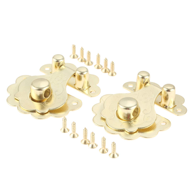 2 Pcs Box Latch Clasps with 12 Screws Flower Shape Cabinet Hasp for Jewelry Wooden Box Case Decorative Hasp Latch Buckle, Gold - NewNest Australia
