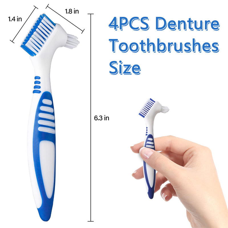 Denture Brush, 4pcs Small Denture Toothbrush, Multi-Layer Bristles, Ergonomic Rubber Handle for Improper Teeth Cleaning - NewNest Australia