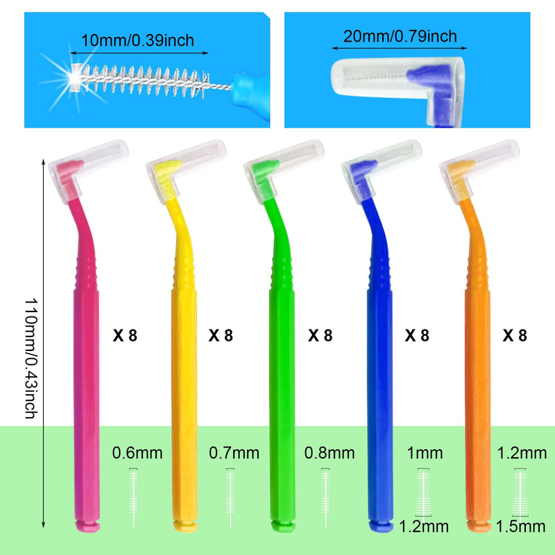 SKHAOVS Pack of 40 interdental brushes, push pull interdental brush, L-shaped interdental brushes, interdental cleaner brush with non-slip handle, oral care (5 colors) 5 colors - NewNest Australia