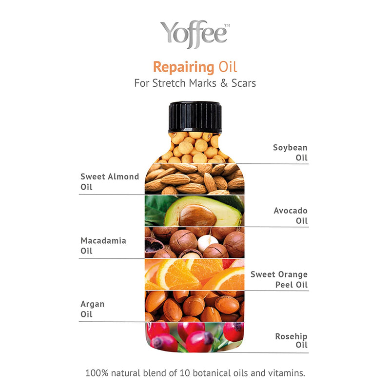 Yoffee Repairing Massage Oil - 100% Natural - Stretch Mark and Scar Removal - Suitable for Pregnant and Breastfeeding Women - Paraben and Sulfate Free - Vegan / 100 ml - Made in Spain - NewNest Australia