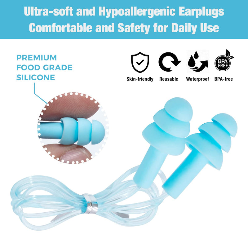 ANBOW Ear Plugs for Sleeping Noise Cancelling. Reusable Silicone Earplugs. Custom Fit - Noise Reduction for Sleeping, Concerts, Work & Swimming. Adjustable to Ear Size. 3 Pairs + Travel Pouch - NewNest Australia