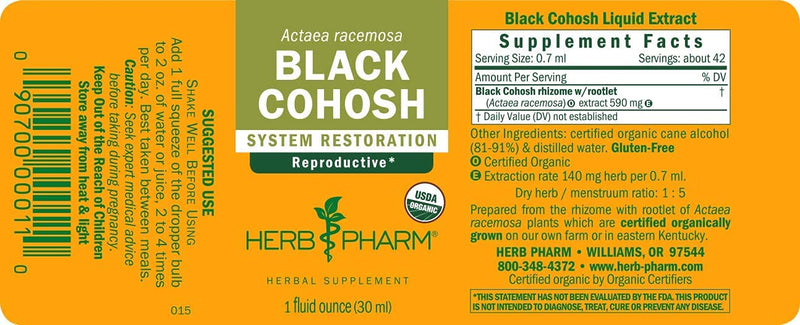 Herb Pharm Certified Organic Black Cohosh Liquid Extract for Female Reproductive System Support - 1 Ounce (DBLKCO01) 1 Fl Oz (Pack of 1) - NewNest Australia