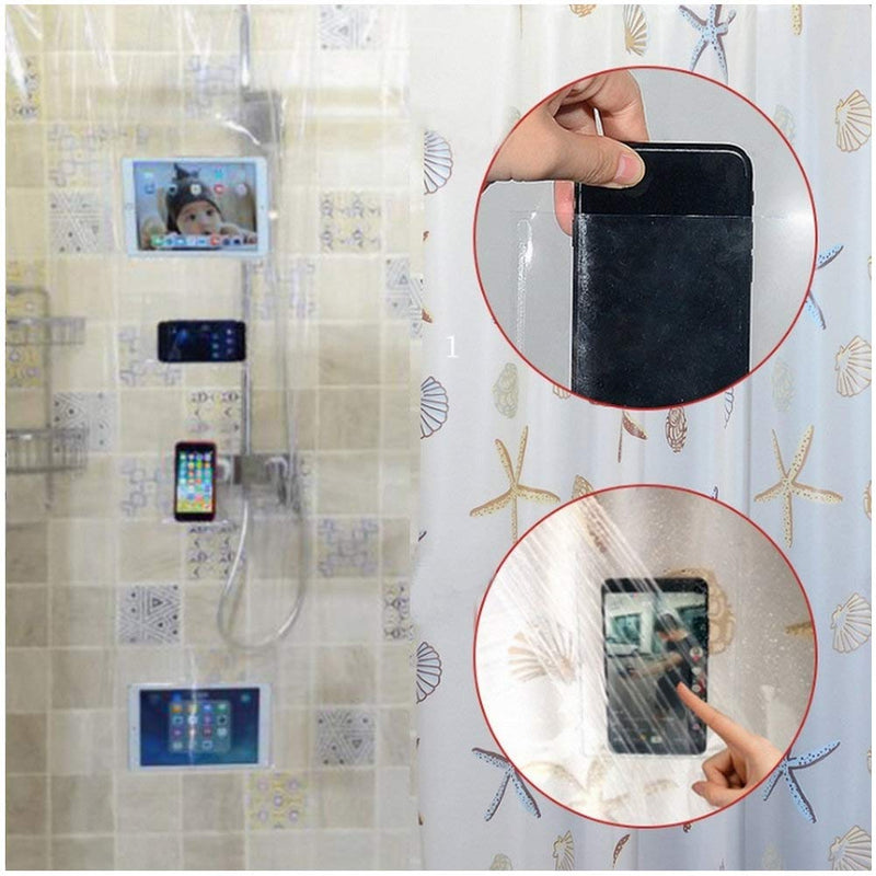 Fangkun iPad Mount Clear Shower Curtain Liner - 4 Touch-sensative Pockets - Waterproof Tablet or Phone Holder - EVA Material Bathroom Storage Bag 32 x 72 inches - NewNest Australia