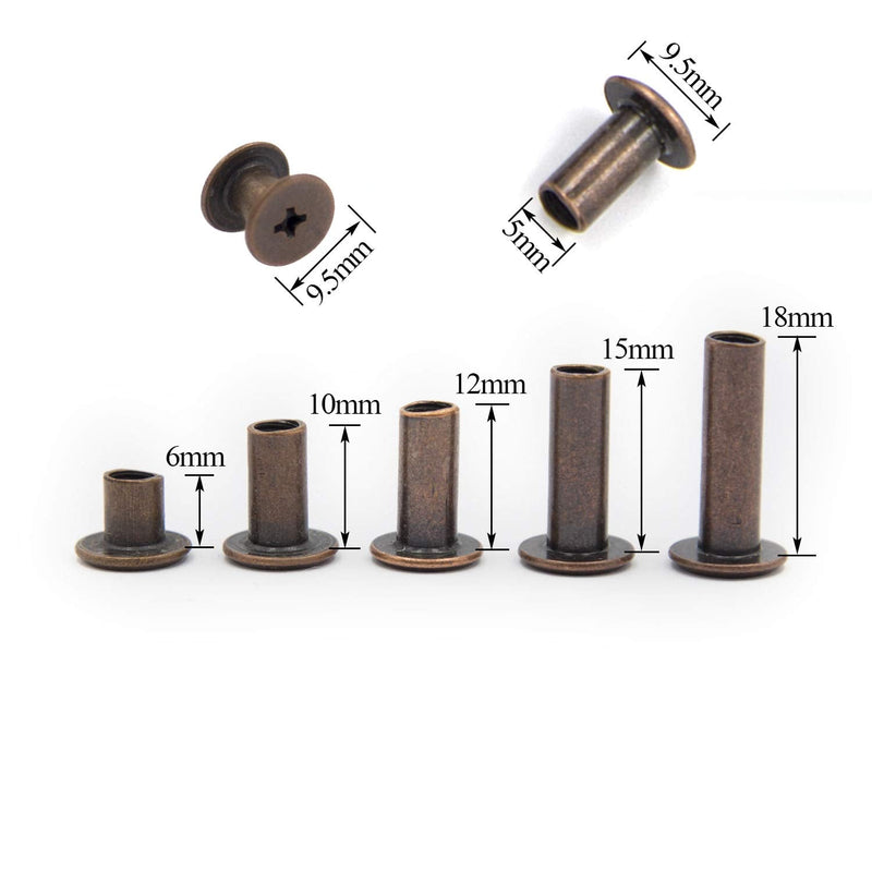 75 Sets Chicago Screws Assorted Kit Red Copper Leather Rivets Screw Rivets Slotted Phillip Head Book Binding Posts Nail Rivet Chicago Bolts for DIY Leather Craft Bookbinding (5x6,10,12,15,18) Red copper 5x6,10,12,15,18 - NewNest Australia