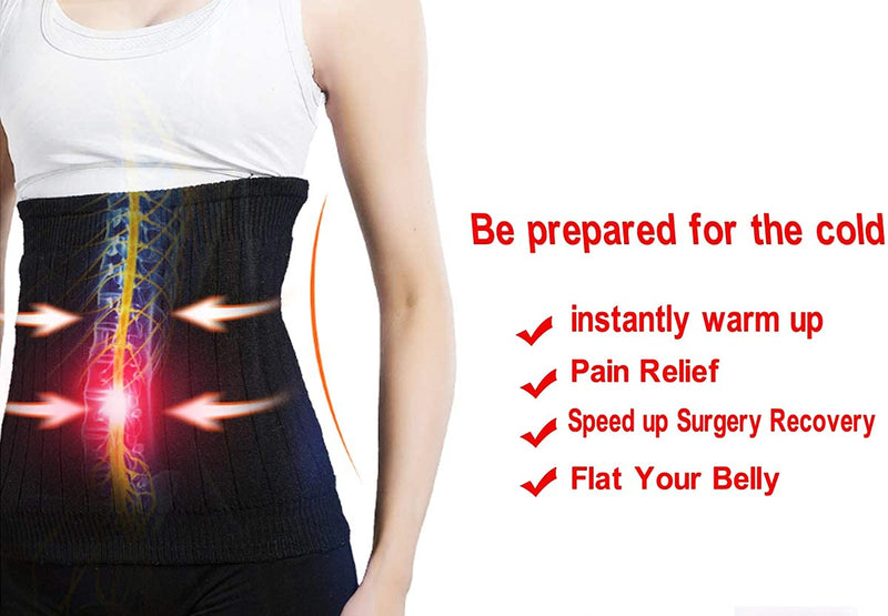 Thermal Cashmere Knit Lumbar Warmer Lower Back Support Belt Brace Stomach Kidney Warmer Abdominal Binder Waist Trimmer Band Postpartum Belly Wrap - Warming Kidney & C Section Surgical Recovery S-suggest 40-50KG Black - NewNest Australia