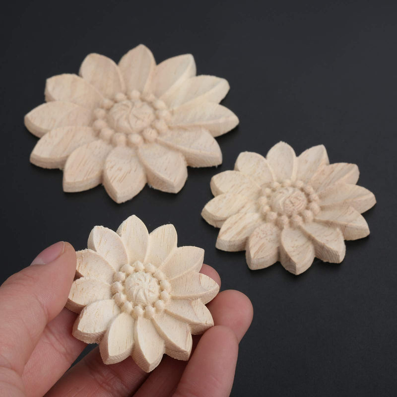 NewNest Australia - MUXSAM 2Pcs Unpainted Exquisite Clear Flower Wood-Carved Corner Decal Applique Frame Onlay Furniture Decoration 8cm 2 Pieces 