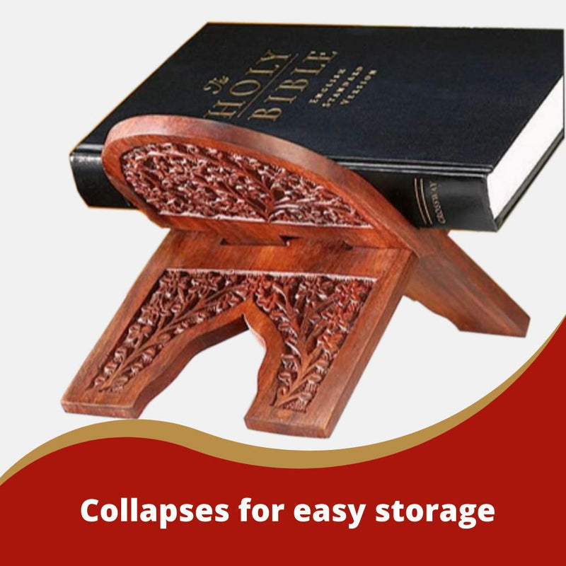 NewNest Australia - Christian Brands Catholic Carved Rosewood 10 Inch Collapsible Bible Display Stand 