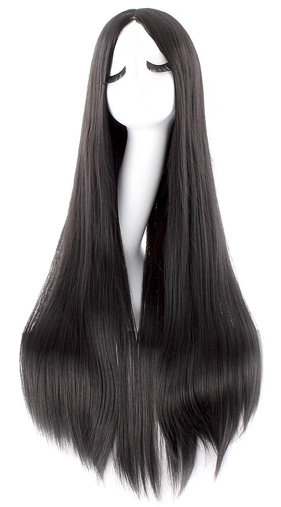 Colorfulpanda Long Black Straight Cosplay Wig Natural Synthetic Hair Costume Fancy Dress Wig for Women Girls Mens Halloween Party or Daily Use 32" 80cm Natural Black - NewNest Australia