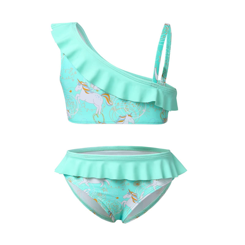 Phineein Girls Tankini 2-Piece Swimwear Tropical Fruit Heart Print Bikini Ruffle Bathing Suit 5T Green Unicorn - NewNest Australia