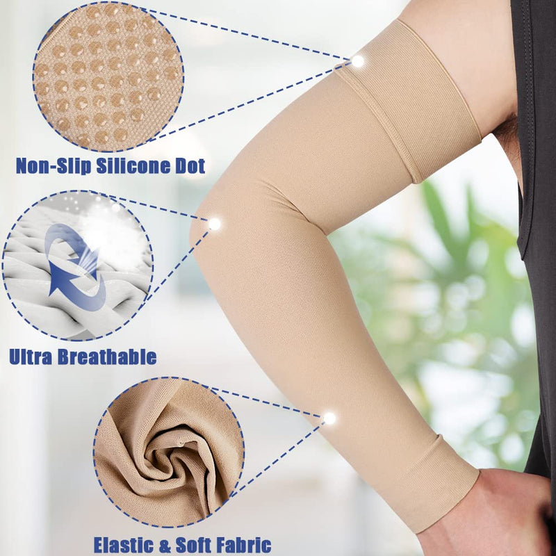 Medical Compression Arm Sleeve for Men & Women by Beister（Single）, 20-30 mmHg Graduated Compression Full Arm Support with Silicone Band for Lymphedema, Varicose Veins, Swelling, Arm Injury, Sports Beige Large - NewNest Australia