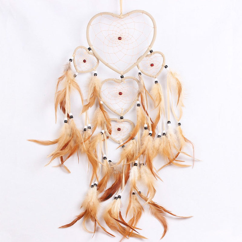 NewNest Australia - WESTONETEK Large Handmade Dream Catcher Traditional Dreamcatcher Feather Wall Hanging Decoration Ornaments Five Hearts Beige 