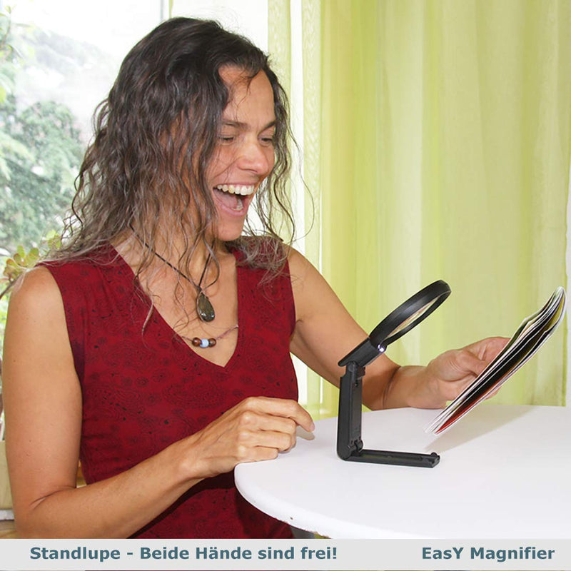 EasY Magnifier Large Magnifying Glass 2X Hands Free with LED Light and Stand Alone; Spot Lens 4X; Lighted Standing Desktop Loupe for Reading Close up Work, Gift for Visually Impaired - NewNest Australia