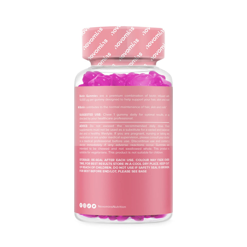 Biotin Gummies - 10,000 mcg -2 Month Supply - Hair Vitamins –- Vegan - Chewable Hair Vitamins – Anti Hair Loss and Thinning Supplement – Hair Gummies for Hair Growth - Made by Novomins - NewNest Australia